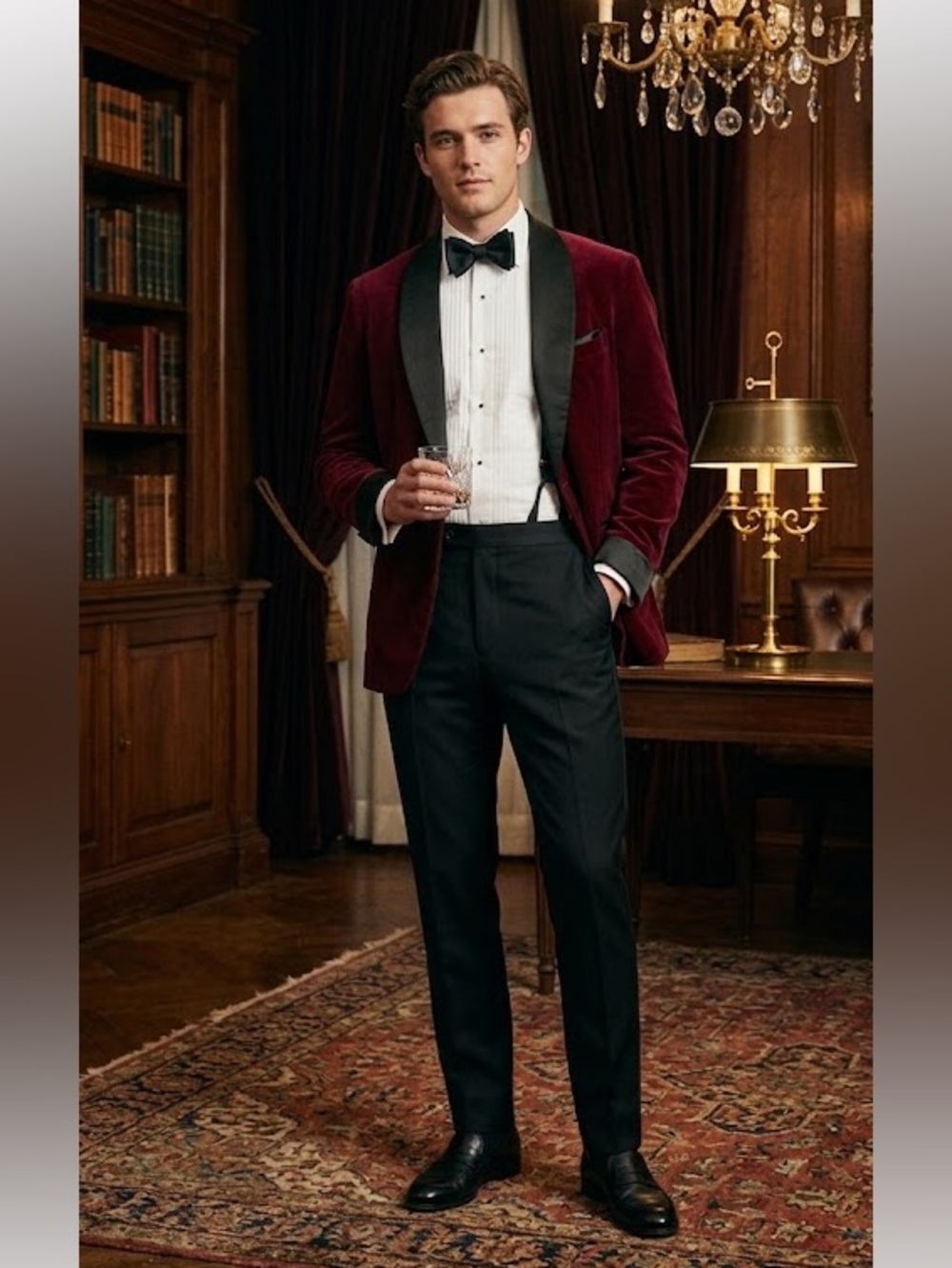 Dunhill Burgundy hand made Velvet Blazer with Black Satin Shawl Collar